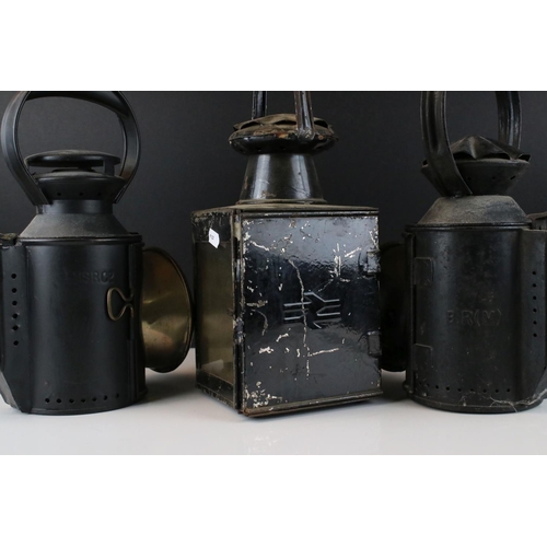 20 - A collection of three vintage railway lamps to include two British Rail and one London Midland Scott... 