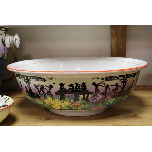 36 - Early 20th century Staffordshire Wilkinson's Pottery Wash Set decorated with Silhouetted Figures in ... 