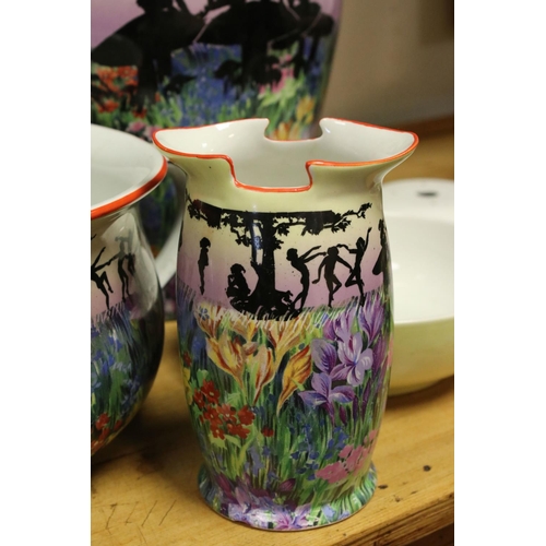 36 - Early 20th century Staffordshire Wilkinson's Pottery Wash Set decorated with Silhouetted Figures in ... 