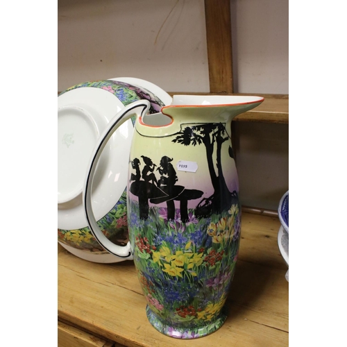 36 - Early 20th century Staffordshire Wilkinson's Pottery Wash Set decorated with Silhouetted Figures in ... 