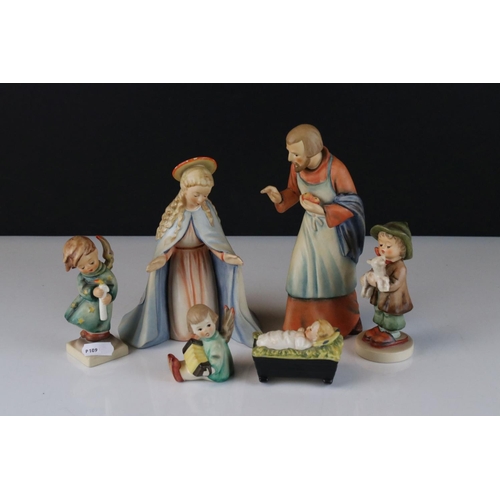 8 - Six Goebel Hummel Nativity Figures including Joseph, Mary, Baby Jesus, Lost Sheep, Heavenly Angel an... 
