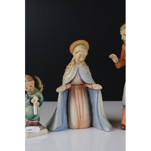 8 - Six Goebel Hummel Nativity Figures including Joseph, Mary, Baby Jesus, Lost Sheep, Heavenly Angel an... 