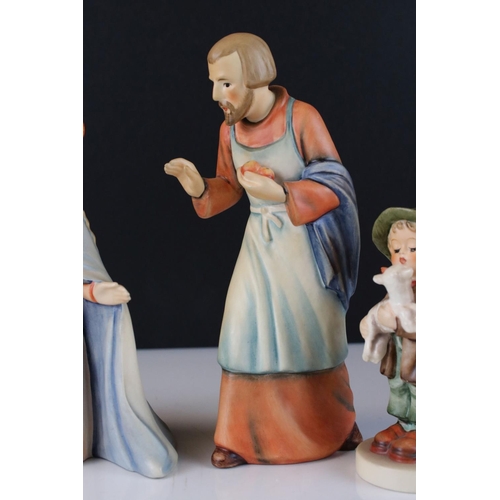 8 - Six Goebel Hummel Nativity Figures including Joseph, Mary, Baby Jesus, Lost Sheep, Heavenly Angel an... 