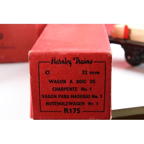 128 - 10 Boxed Hornby O gauge items of rolling stock to include No 1 Goods Van LMS, Goods Brake Van, Flat ... 