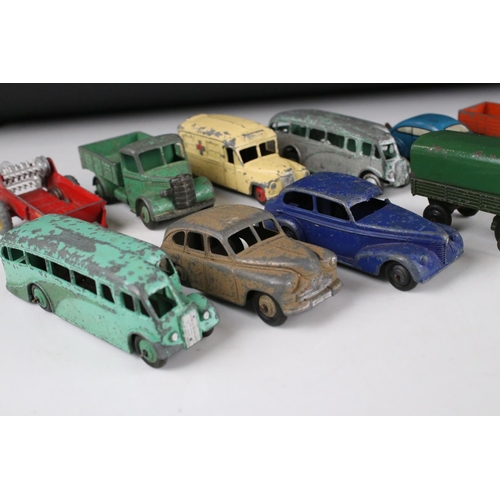 466 - 13 Mid 20th C diecast and tin plate cars to include Dinky Daimler, Dinky Riley, Dinky 108 MG Midget ... 