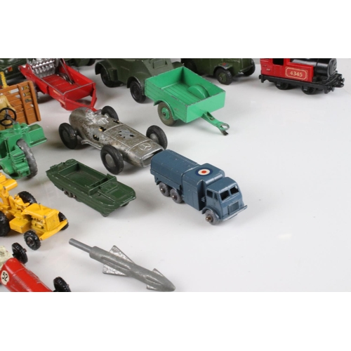 469 - Around 35 mid 20th C play worn diecast models and vehicles to include Dinky & Matchbox featuring mil... 