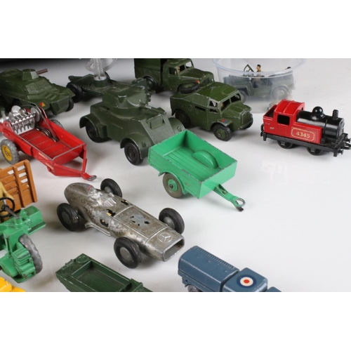 469 - Around 35 mid 20th C play worn diecast models and vehicles to include Dinky & Matchbox featuring mil... 