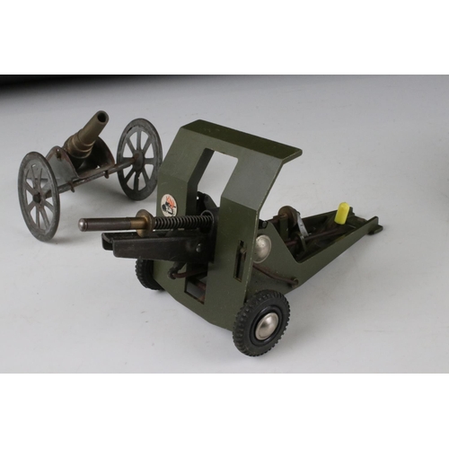 491 - Five tin plate & plastic military models to include Triang plastic & tin plate tank, 2 x tin plate c... 