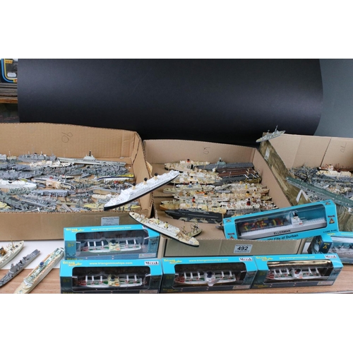 492 - Around 250 diecast and plastic model ships, to include Triang, AIK, Orion etc, condition varies, 5 x... 