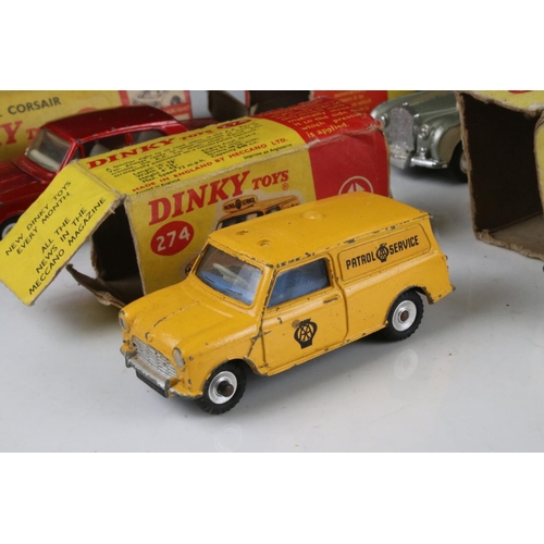 485 - Five boxed Dinky diecast models to include 142 Jaguar Mark X, 274 AA Mini Van, 198 Rolls Royce Phant... 