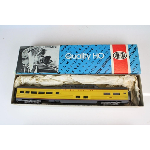 185 - Seven boxed HO gauge Union Pacific passenger cars to include 5 x Con-Cor, Rivarossi & Bethlehem Car ... 