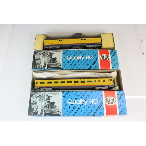 185 - Seven boxed HO gauge Union Pacific passenger cars to include 5 x Con-Cor, Rivarossi & Bethlehem Car ... 