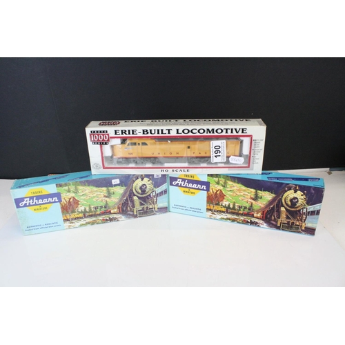 190 - Three boxed HO gauge locomotives to including 2 x Athearn Union Pacific examples (3275 & 3529) and P... 