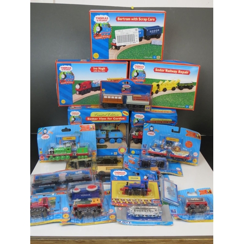 411 - 19 Boxed & carded Thomas the Tank Engines trains and trackside accessories to include Wooden Railway... 