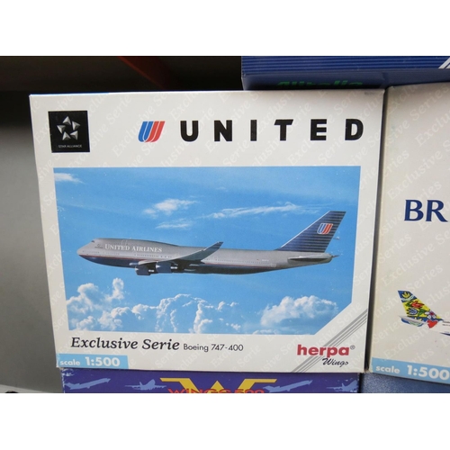 283 - Collection of six boxed 1:500 Herpa Wings diecast models to include 512220 Boeing McDonnell Douglas ... 