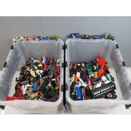 300 - Large quantity of play worn diecast & plastic models to include Corgi, Hot Wheels etc (two large box... 