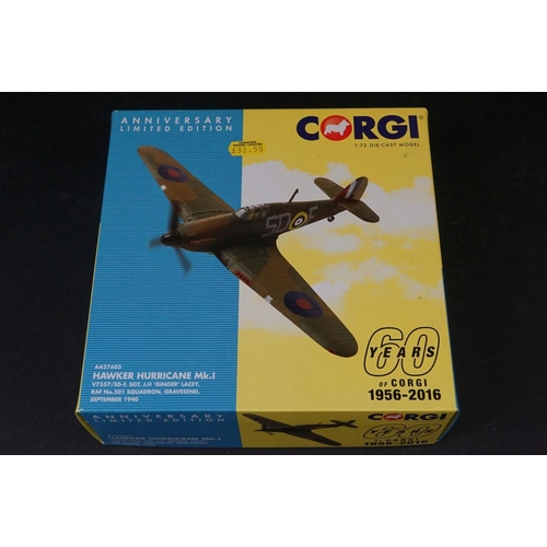 236 - Five Boxed Corgi Anniversary Edition 1/72 diecast models to include AA27603 Hawker Hurricane Mk.1 - ... 