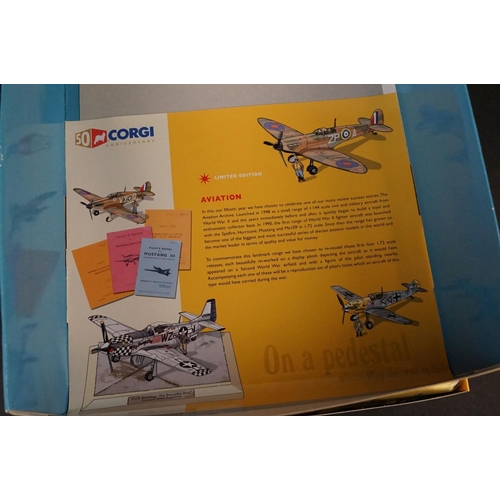 236 - Five Boxed Corgi Anniversary Edition 1/72 diecast models to include AA27603 Hawker Hurricane Mk.1 - ... 