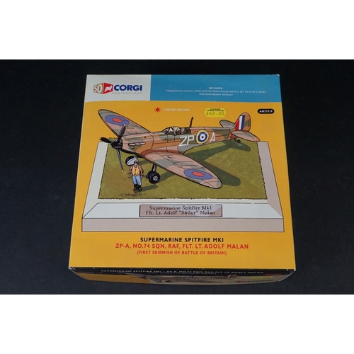 236 - Five Boxed Corgi Anniversary Edition 1/72 diecast models to include AA27603 Hawker Hurricane Mk.1 - ... 