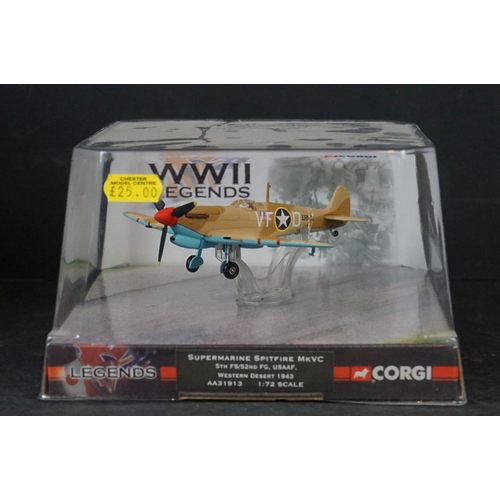 258 - Seven Boxed and Carded Corgi diecast aircraft models to include 4 x WWII Legends, AA33105 Mitsubishi... 