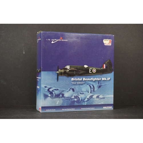 226 - Nine Boxed HobbyMaster Air Power Series 1/72 diecast models to include BF 110G-2 - Douglas A-1 Skyra... 