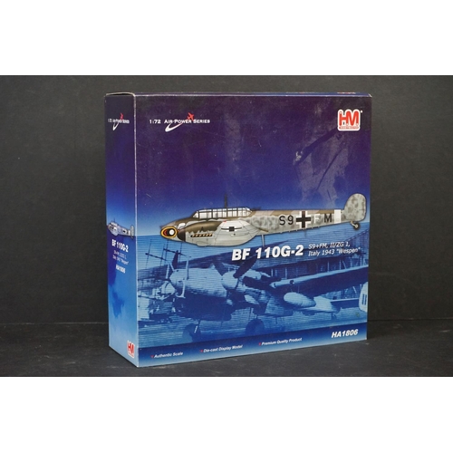 226 - Nine Boxed HobbyMaster Air Power Series 1/72 diecast models to include BF 110G-2 - Douglas A-1 Skyra... 