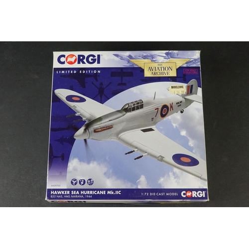 228 - Seven Boxed Corgi Aviation Archive ltd edn 1/72 diecast models to include AA39703 Hawker Sea Hurrica... 