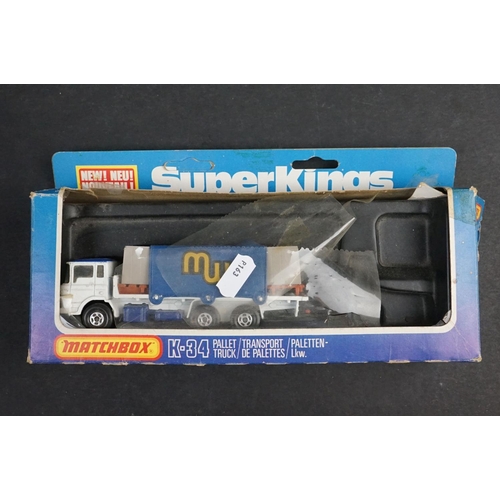 323 - Three boxed Matchbox diecast models to include K-28 Bedford Skip Truck, K-34 Pallet Truck, K-15 The ... 