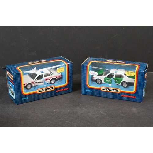 334 - Collection of ten Matchbox Superkings diecast Police vehicles, to include Plymouth K-78, Jaguar K-66... 