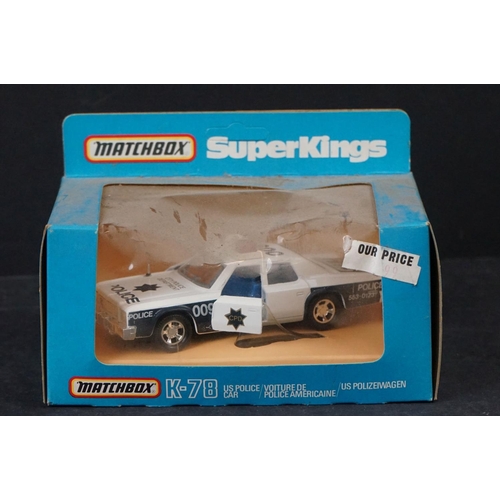 334 - Collection of ten Matchbox Superkings diecast Police vehicles, to include Plymouth K-78, Jaguar K-66... 