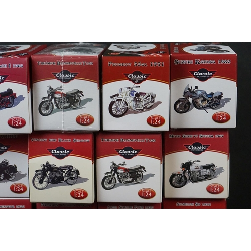 338 - Collection of 28 boxed Atlas Editions 1/24 Classic Motorbikes to include Triumph Bonneville T120, Vi... 