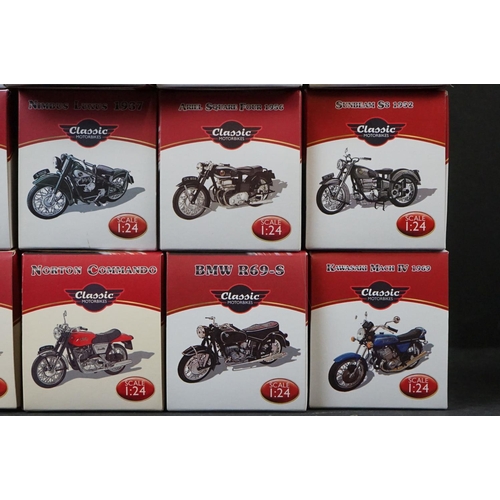 338 - Collection of 28 boxed Atlas Editions 1/24 Classic Motorbikes to include Triumph Bonneville T120, Vi... 