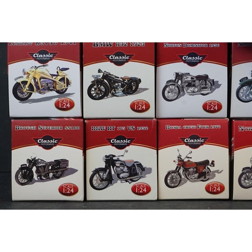 338 - Collection of 28 boxed Atlas Editions 1/24 Classic Motorbikes to include Triumph Bonneville T120, Vi... 