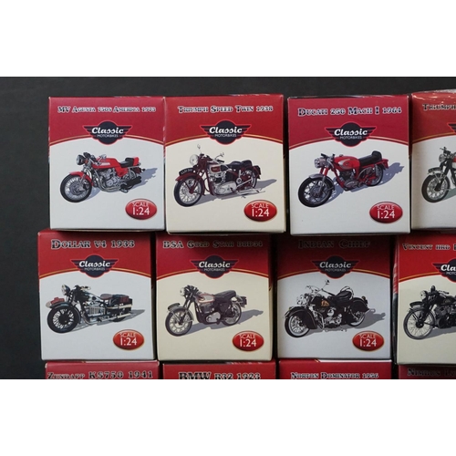 338 - Collection of 28 boxed Atlas Editions 1/24 Classic Motorbikes to include Triumph Bonneville T120, Vi... 