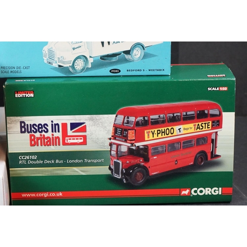 343 - Collection of 13 boxed Corgi diecast models to include Public Transport, Commercials, Road Transport... 