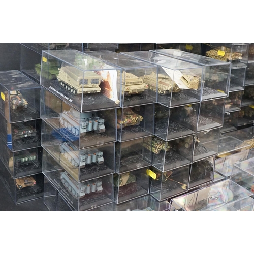 354 - Collection of around 100 cased unmarked diecast models of Military Vehicles to include AAVP7 A1 - Ch... 