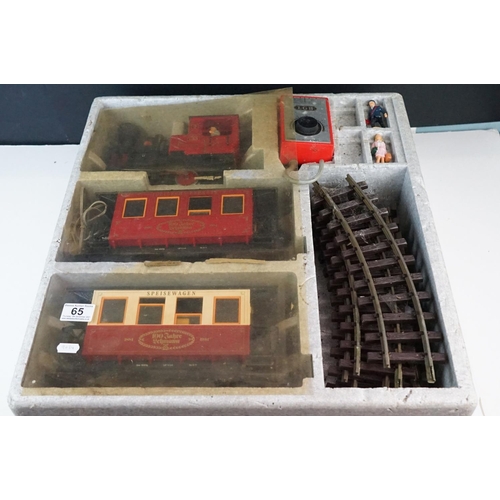 65 - Boxed Lehmann G scale 100 Years of Lehmann train set with locomotive, 2 x items of rolling stock, tr... 