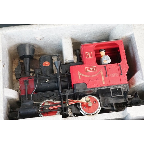 65 - Boxed Lehmann G scale 100 Years of Lehmann train set with locomotive, 2 x items of rolling stock, tr... 