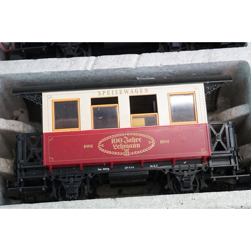 65 - Boxed Lehmann G scale 100 Years of Lehmann train set with locomotive, 2 x items of rolling stock, tr... 