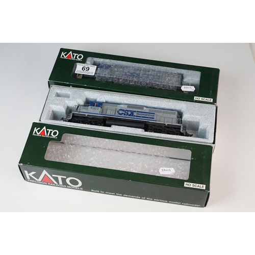 69 - Two boxed Kato HO gauge 37019 CSX EMD SD40 locomotives