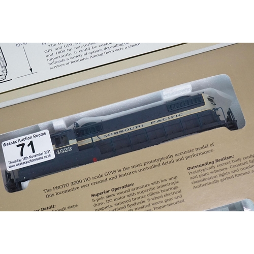 71 - Two boxed HO gauge Proto Series 2000 GP18 Missouri Pacific locomotives to include 8847 & 8838