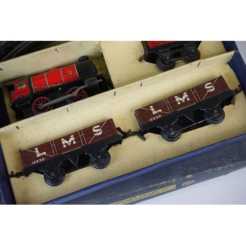 78 - Three boxed Hornby O gauge train sets to include No 101 Tank Passenger with LNER0-4-0 locomotive, M1... 