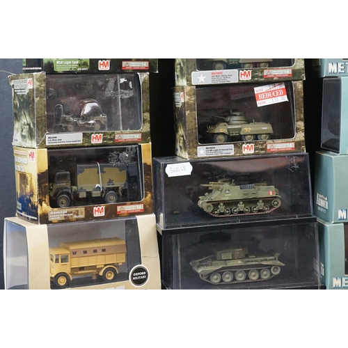 355 - Collection of around 28 boxed and cased diecast military models to include HobbyMaster, Oxford Dieca... 