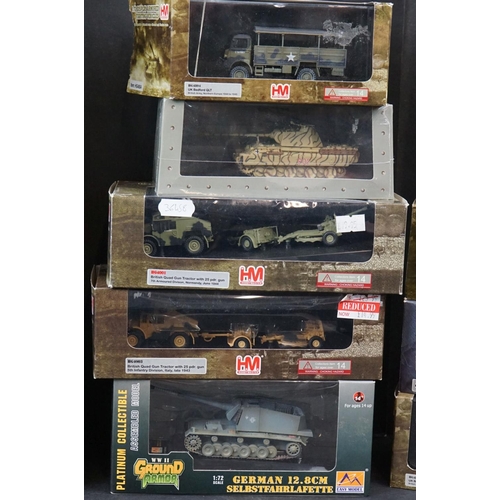 355 - Collection of around 28 boxed and cased diecast military models to include HobbyMaster, Oxford Dieca... 