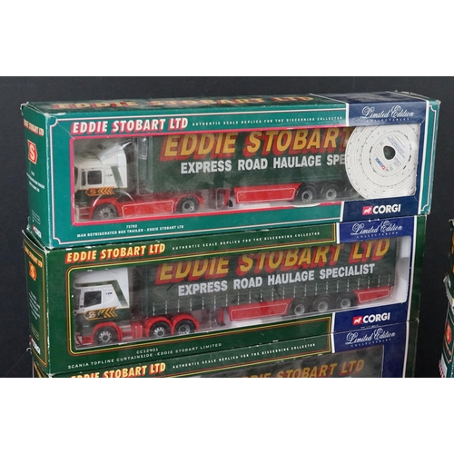 358 - Eight boxed diecast Corgi Eddie Stobart vehicles, to include loader, tipper, fork lift truck, Merced... 