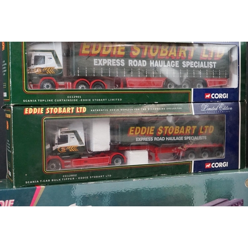 358 - Eight boxed diecast Corgi Eddie Stobart vehicles, to include loader, tipper, fork lift truck, Merced... 