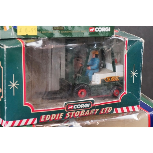 358 - Eight boxed diecast Corgi Eddie Stobart vehicles, to include loader, tipper, fork lift truck, Merced... 