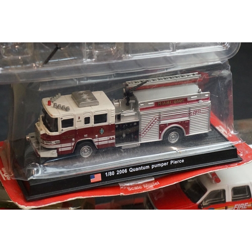 361 - Collection of around 130 boxed and cased Del Prado diecast Fire Engines plus several magazines (two ... 