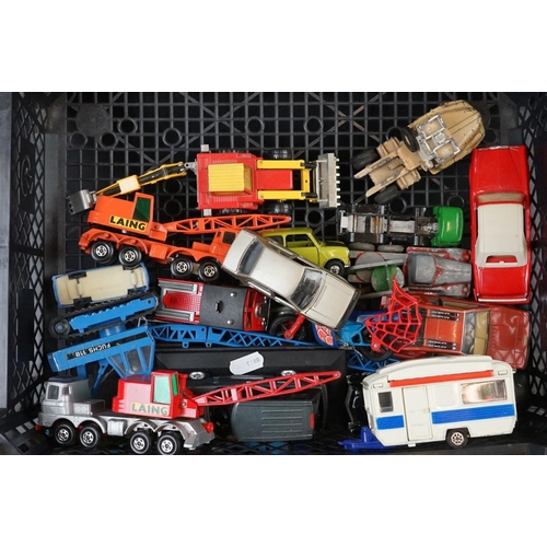 398 - Quantity of play worn diecast models circa 1980s to include Matchbox, Corgi, Schabak etc (three tray... 