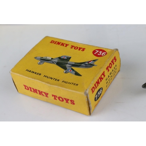 428 - Three boxed Dinky diecast model planes to include 702 DH Comet Airliner, 736 Hawker Hunter Fighter a... 